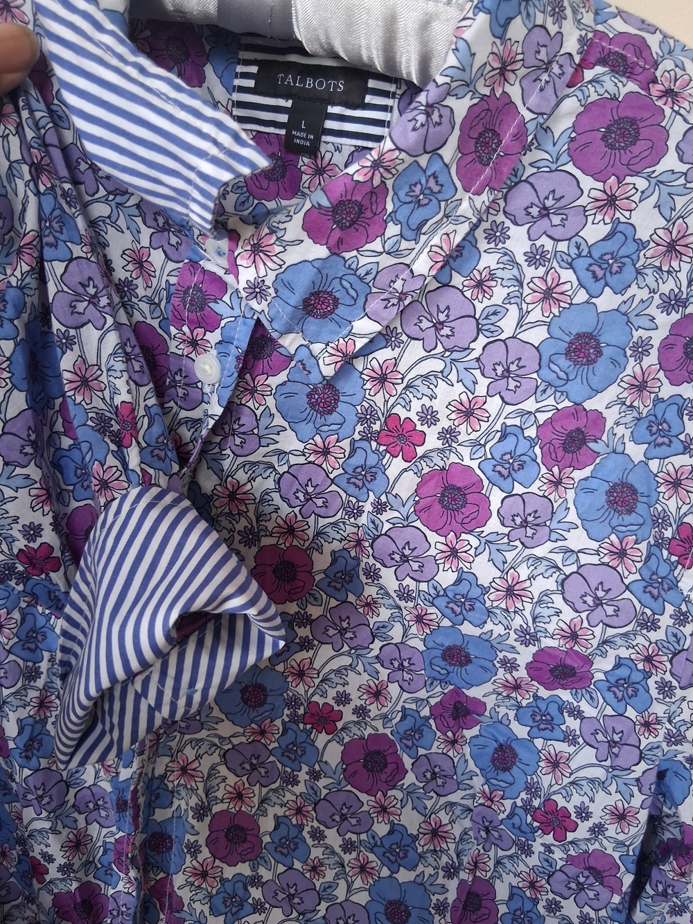Talbots Womans Floral Button-Up Shirt in Blue & Purple - Picture 4 of 6